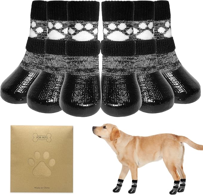 KOOLTAIL Dog Socks to Prevent Licking Paws for Hardwood Floors, Anti Slip Waterproof Dog Boots & Paw Protector Traction Shoes with Toe Grips for Small Medium Large Senior Dogs Black XL