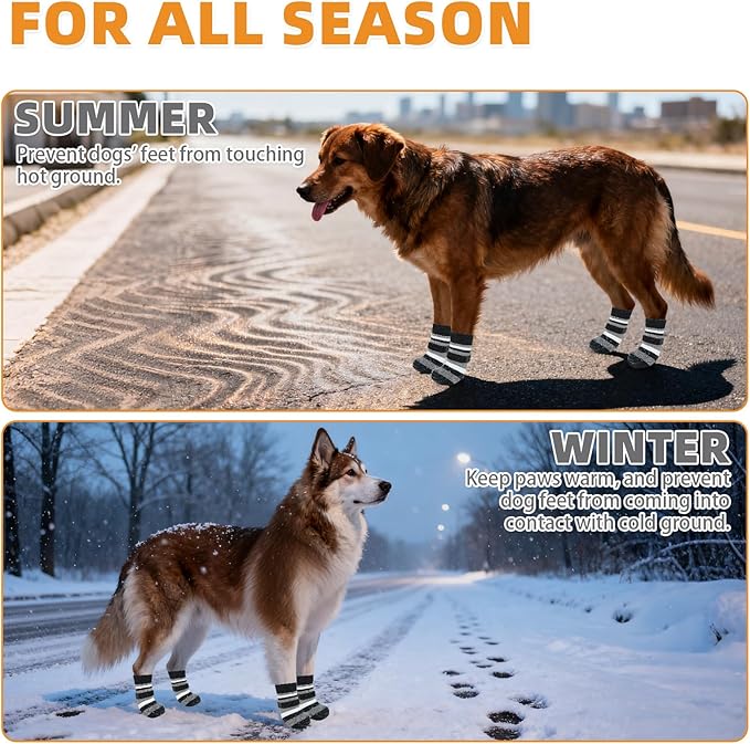KOOLTAIL Anti Slip Dog Socks to Prevent Licking Paws and Slipping, Extra-Thick Grip Pet Boots & Paw Protectors, Winter Warm Puppy Shoes Booties for Hardwood Floors Small Medium Large Senior Dogs, M