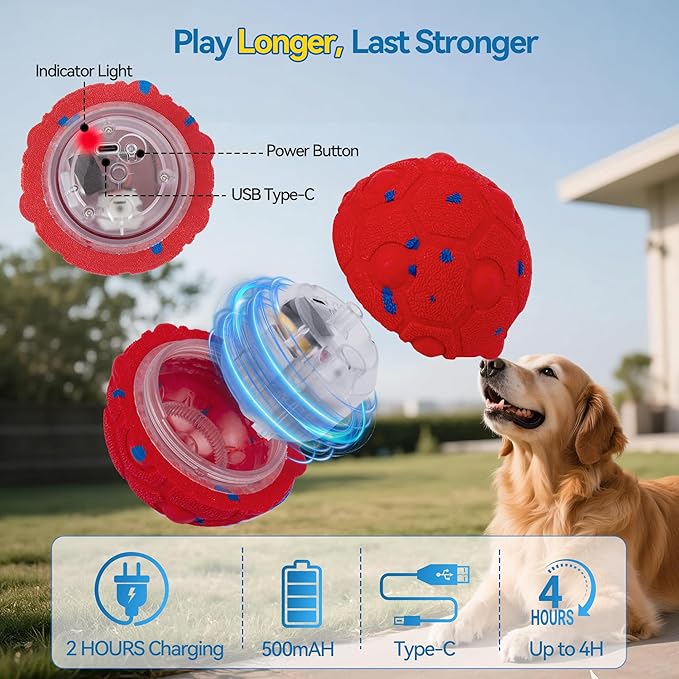 Newget Interactive Dog Toy Ball with Remote, 3 Modes Smart Moving Dog Balls with Touch Wake-Up, Automatic Bouncing/Rolling Chew-Resistant Ball for Medium & Large Dogs to Keep Busy, Indoor/Outdoor