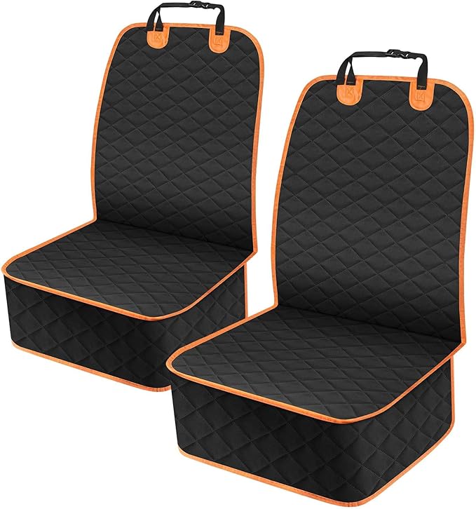 NECKORY 2 Pack Front Dog Seat Cover, Waterproof Car Seat Covers for Dogs Nonslip Scratch-Proof Dog Seat Cover Front Seat Cover for SUV, Trucks & Cars - S, Black/Orange