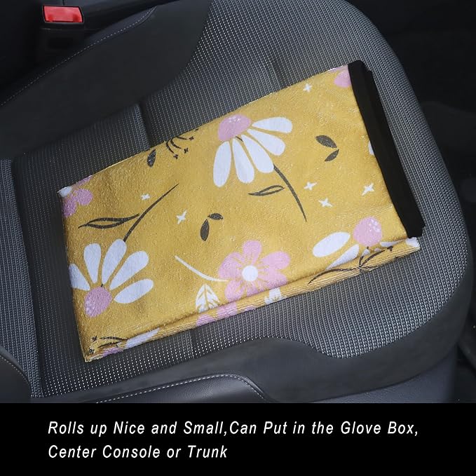 LoyaGour Car Seat Cover Protector Front Seats,for Gym Workout,Running,Swimming,Beach and Hiking,Waterproof Sweat Towel Bucket Seat Covers for Cars SUV Trucks (Chamomile and Yellow, 1Pcs)
