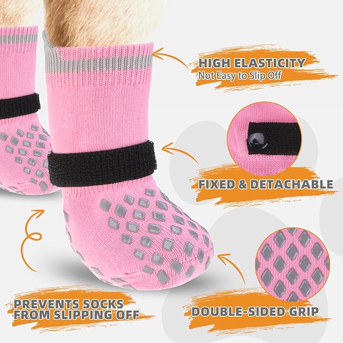 KOOLTAIL Anti Slip Dog Socks Booties to Prevent Licking Paws Scratching, Pet Boots&Paw Protector for Hardwood Floors, Dog Shoes for Winter, Traction Control Grip Socks for Small Medium Large Dogs XS