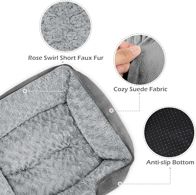 INVENHO Medium Dog Bed Rectangle Washable Orthopedic Soft Calming Sleeping Durable Pet Cuddler with Anti-Slip Bottom