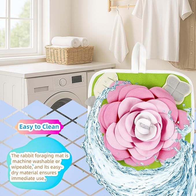 Rabbit Foraging Mat, Bunny Activity Toys Snuffle Mat for Small Animals Forage Mat for Rabbit Guinea Pig Hamster Chicken Hedgehog Chinchilla Puppies Cat Stress Relief Puzzle Interaction Toys (Pink)