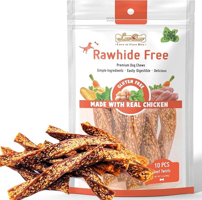 LuvChew Beef Dog Chew Twist Sticks, Puffed Human Grade Beef Dog Treat Sticks, Rawhide Alternative, Easy to Digest 10pcs/Pack