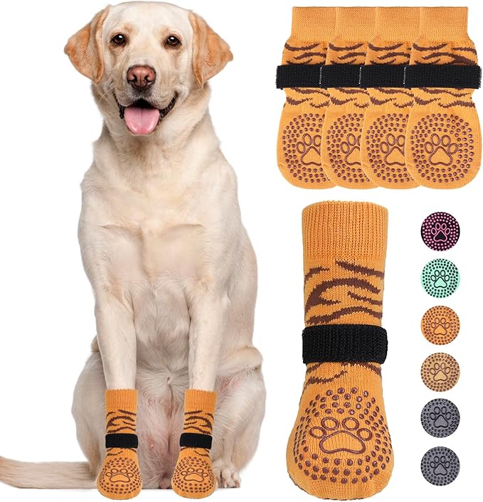 KOOLTAIL Dog Socks for Hot/Cold Pavement to Prevent Licking Paws,Dog Boots&Paw Protector for Hardwood Floors Anti Slip,Traction Control No Twist Grip Booties for Small Medium Large Senior Dogs L