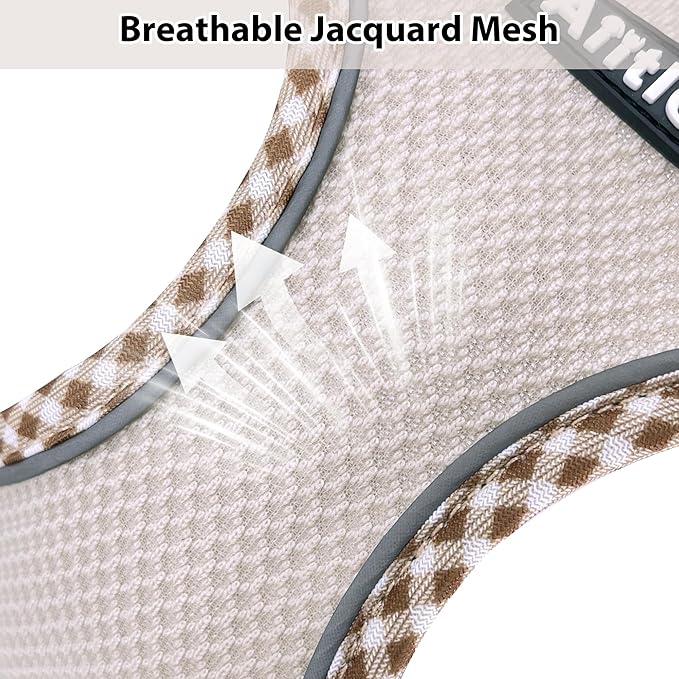 AIITLE Teacup Puppy Harness with Leash - Adjustable Soft Vest with Magic Tape & Reflective Safety Strips, Easy-Put-On for Poodles, Pomeranians - Gym, Hiking, Travel (Brown-Beige, S)