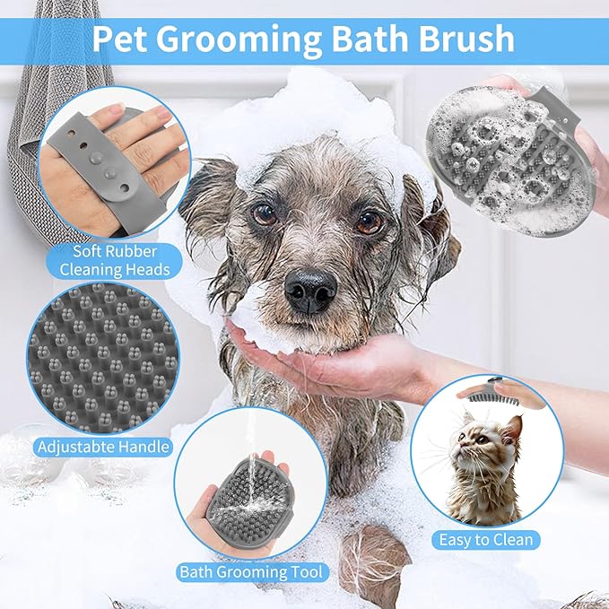 9 Pcs Pet Grooming Brush Set for Shedding, Professional Cats Dogs Long Hair Brush Nail Clipper And File Grooming Kit Self Cleanup Deshedding Multifunctional for Dogs Cats (Grey)
