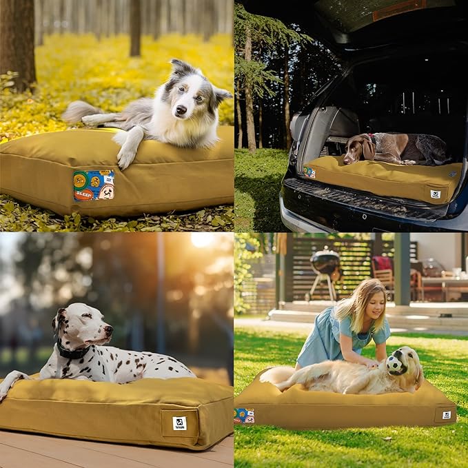 Sytopia 42 Inch Canvas Outdoor Dog Bed for Extra Large Dogs, Waterproof Washable Removable Cover, Indoor Patio Pet Pad, Yellow