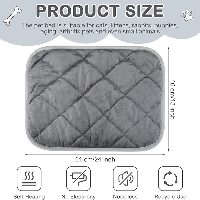 8 Pack Self Heating Cat Mat Self Warming Cat Bed Extra Warm Thermal Pet Bed Mat Reflects Body Heat Washable Dog Crate Pad for Indoor Outdoor Pets(Gray,18 x 24 Inch)