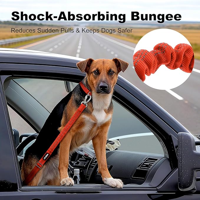 Dog Seat Belt for Car, Adjustable Dog Car Harness Seatbelt for Small Medium Large Dogs, Heavy Duty Travel Safety Restraint with Locking Aluminum Hook & Reflective Nylon Strap, Orange
