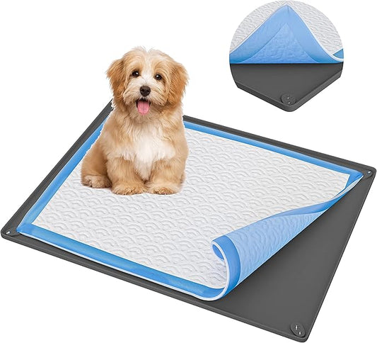 TidyFriend Pee Pad Holder Tray with Corner Clip 28 x 30 Inches - Easy to Clean & Store, No Spill Silicon Training Pad for Dogs (Grey)