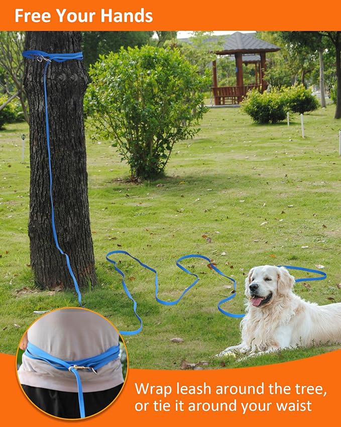 Waterproof Long Leash for Dogs Training 16FT/30FT/50FT, Long Dog Leash Heavy Duty,Dog Lead for Large Medium Small Dogs Outside Walking, Playing, Camping, or Yard(Blue 50FT)