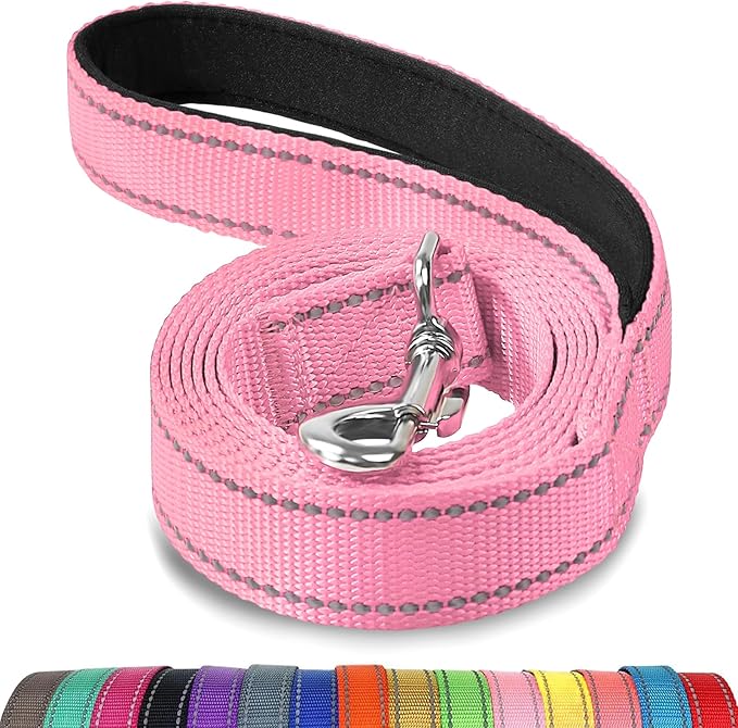 Joytale Double-Sided Reflective Dog Leash, 6 FT/5 FT/4 FT, Padded Handle Nylon Heavy Duty Leashes for Small & Medium Dogs Walking, Pink, 6FT