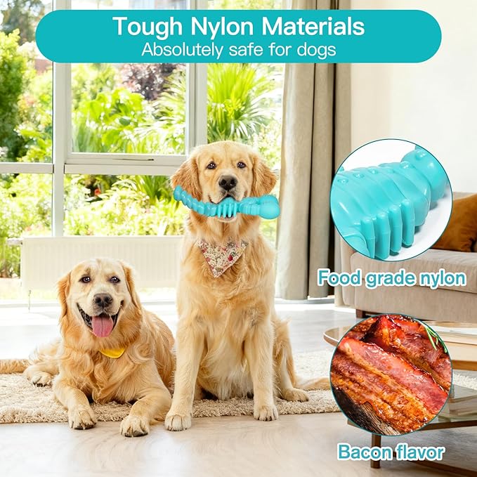 Dog Toys for Aggressive Chewers 2 Pack, Indestructible Tough Dog Chew Toys for Medium Large Breeds, Bacon Flavor to Keep Them Busy