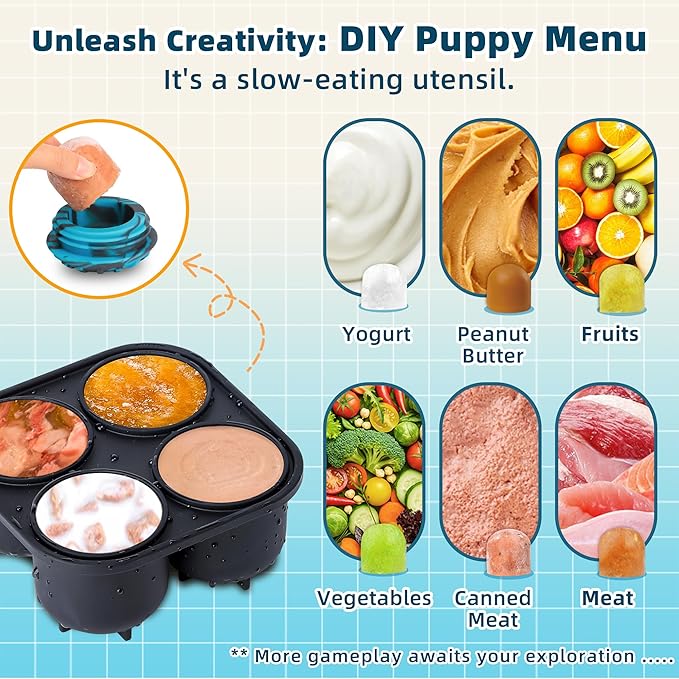 Dog Enrichment Toys to Keep Them Busy-Interactive Dog Toys for Large Dogs-Freeze Treat Dispensing,Natural Rubber,Dishwasher Safe,Blue,M