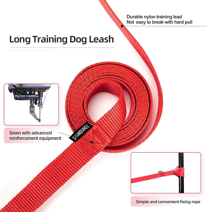 Siumouhoi Dog/Puppy Obedience Recall Training Agility Lead -15ft 20ft 30ft 40ft 50ft Training Leash - Great for Play, Camping, or Backyard - Red 50ft