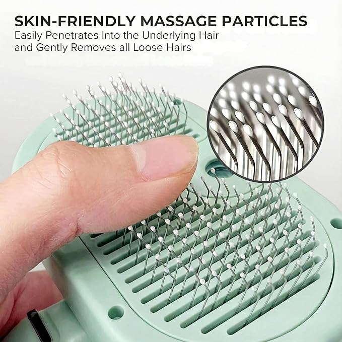 SHAZORY Pet Steam Brush for Dog & Cat - 3-in-1 Steam Grooming Brush for Shedding & Hair Removal - Self Cleaning Spray Comb with Mist for Long Haired Pets - Includes Water Refill Bottle (Green)