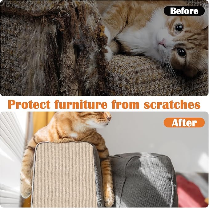 Cat Scratch Furniture Protector - 118" x 15.8" Trimmable Self-Adhesive Furniture Protectors from Cats, DIY Climbing Couch Protector for Scratch Post Cat Tree Replacement Indoor (Khaki)