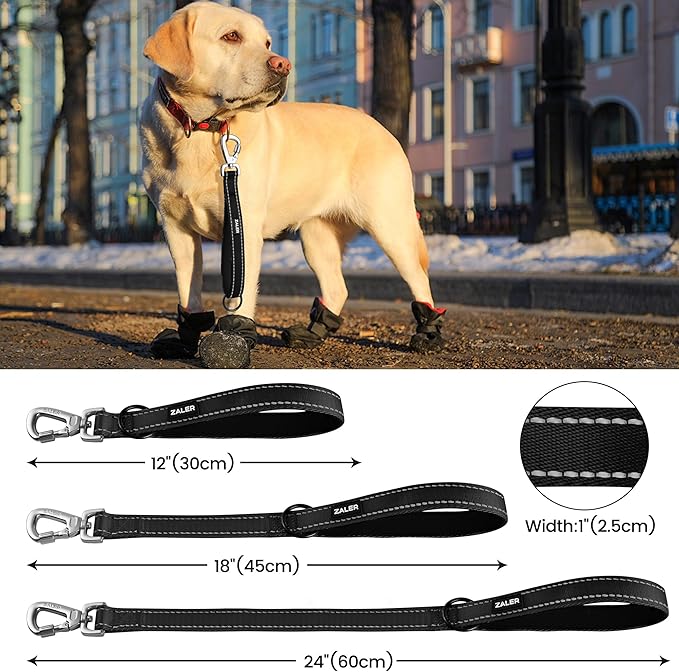 ZALER Short Dog Leash, 18 Inches Traffic Leashes for Dogs, Nylon Reflective Dog Lead with Padded Handle, Heavy Duty Pet Leash with Carabiner Clip for Large and Medium Dogs (18" Black)