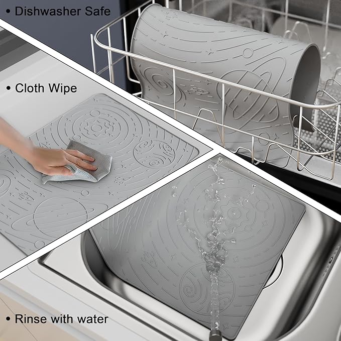 OHMO Dog Food Mat, Silicone Waterproof Cat Food Mat, Non-Skid Spill Proof Pet Feeding Mat for Food and Water, Easy to Clean Dog Placemat(Ash, 18.9" x 11.8")