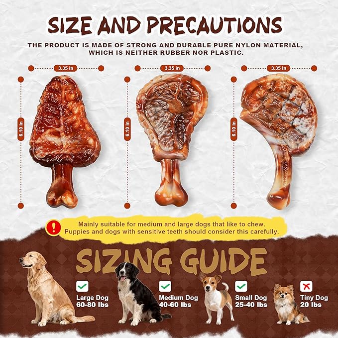 GASAPET Dog Chew Toys for Aggressive Chewers,3 Tough Dog Toys for Medium and Large Breed, Real Bacon Flavored Best Dog Toys to Keep Them Busy, Dog Bones Steak for Teeth Cleaning and Training (Yellow)