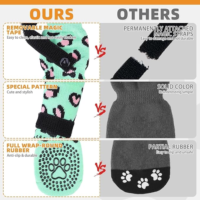 KOOLTAIL Anti Slip Dog Socks for Hot/Cold Pavement to Prevent Licking Paws, Dog Boots&Paw Protector with Grippers for Hardwood Floors,Traction Control No Twist Booties for Small Medium Large Dogs M