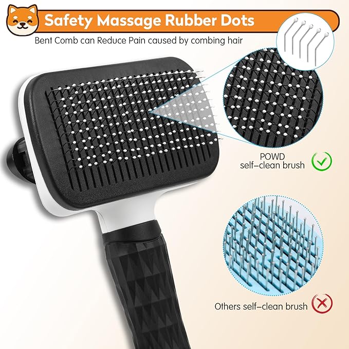 Dog & Cat Brush, Black Self Cleaning Slicker Brush for Pets, Upgraded Dog Brush for Shedding Massaging and Grooming, Removes Loose Undercoat & Portable Comb for Long Short Haired Dogs