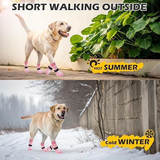 EXPAWLORER Dog Socks for Cold Winter Snow to Prevent Licking Paws, Anti Slip Doggie Booties Grippy Shoes for Hardwood Floors, Boots & Paw Protectors for Small Medium Large Senior Dogs Pink XS