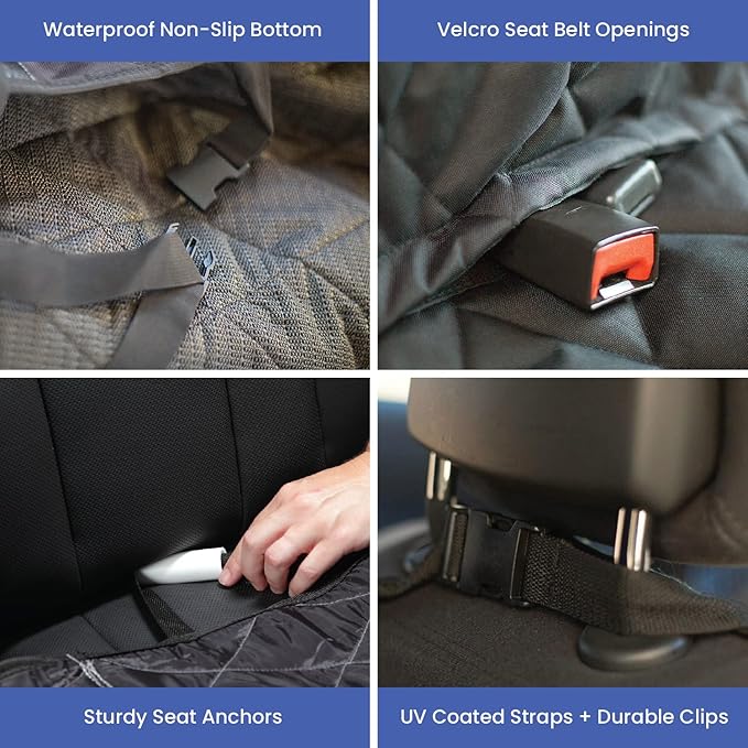 4Knines Dog Hammock for Cars, SUVs, and Small Trucks (Regular Size, Black) – Rear Seat Cover for 60/40 Split Bench w/Armrest & Seatbelt Access – Heavy Duty, Waterproof, Easy Install, Machine Washable