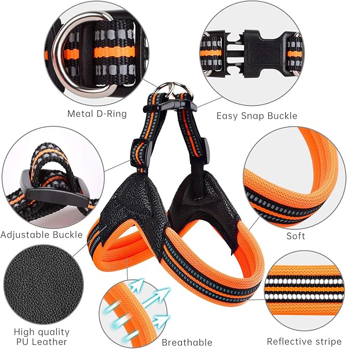 Dog Harness No Pull Ultra Soft Breathable Padded Pet Harness 2 Adjustable Botton, 3M Reflective Pet Harness for Dogs Easy Control for Small Medium Large Dogs (S, Bright Orange)