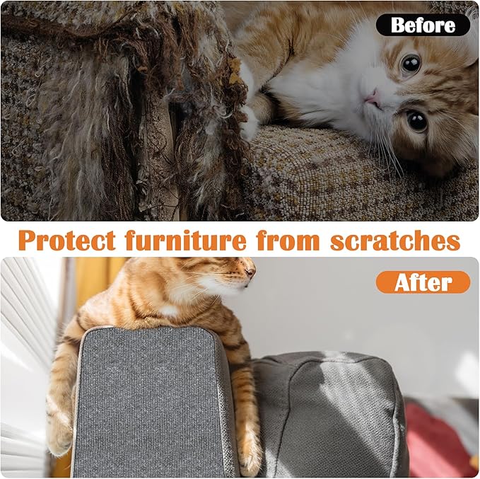Cat Scratch Furniture Protector - 100" x 13.8" Trimmable Self-Adhesive Cats Claws Scratch Pads, DIY Cat Climbing Couch Protector for Scratch Post Cat Tree Replacement Indoor (Light Gray)