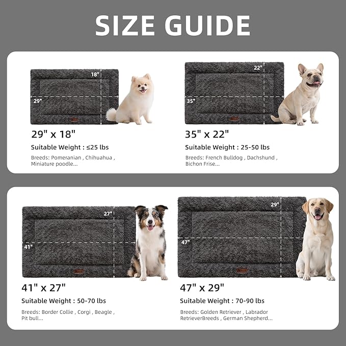 Reversible Dog Bed Mat 29"x18" for Small Medium Dogs - Supportive Double-Sided Crate Pad, All-Season Cooling & Warmth, Ultra Soft Machine Washable Pet Bed, Fits Most 30-Inch Kennels, Dark Gray