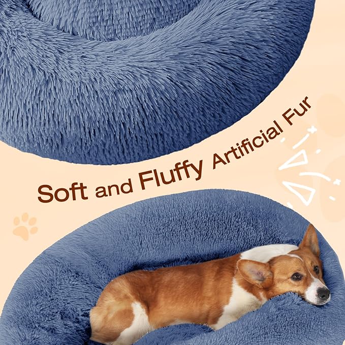 JOLLYVOGUE Dog & Cat Bed, Calming Anti-Anxiety Pet Bed for Small Dogs, Fluffy Donut Cushion for Small and Medium Pets (23")