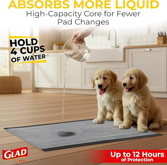 Glad for Pets JUMBO-SIZE/XL Charcoal Puppy Pads, All-in-One | Black Training Pads That ABSORB & Neutralize Urine Instantly | New & Improved Quality, 50 Count - 4 Pack