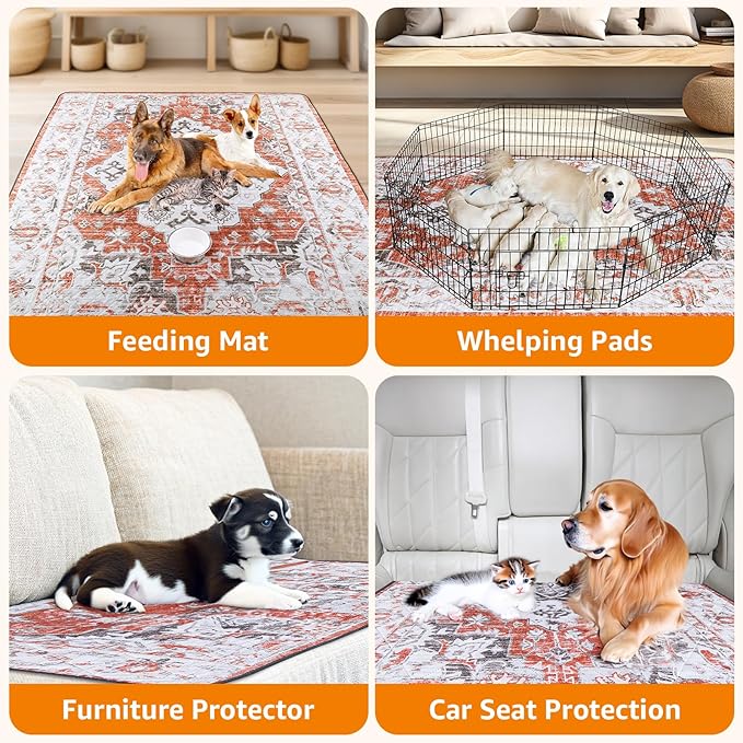 LOOBANI Reusable Pee Pads for Dogs with Pheromones, 1 Pack Super Absorbent Washable Puppy Pee Pads, Waterproof Non-Slip Whelping Pad for Floor Playpen Crate Couch-65 x48 (Red-Orange)