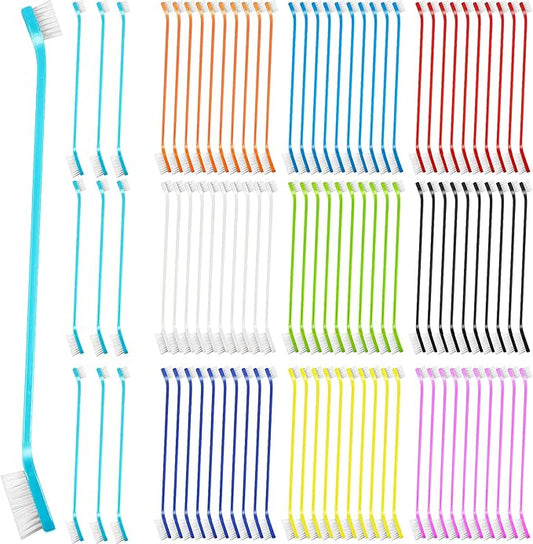 100 Count Dog Toothbrush Bulk Dual Headed Pet Toothbrush Kit Soft Bristles Long Handle Double Sided for Dog Grooming Puppy Pet Large Small Teeth Cleaning Dental Oral Care, 10 Color