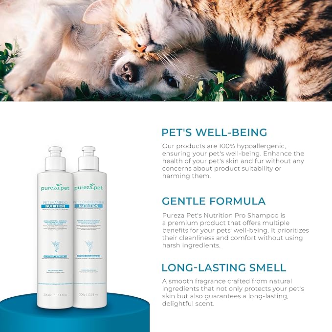 Nutrition Hypoallergenic Professional Shampoo for Pets - Fur Cleanse, Nourishment & Hydration, Pet Grooming Products, Horse, Cat and Dog Bath Supplies - Vegan, Paraben-Free - 33.8fl oz - PUREZA PET