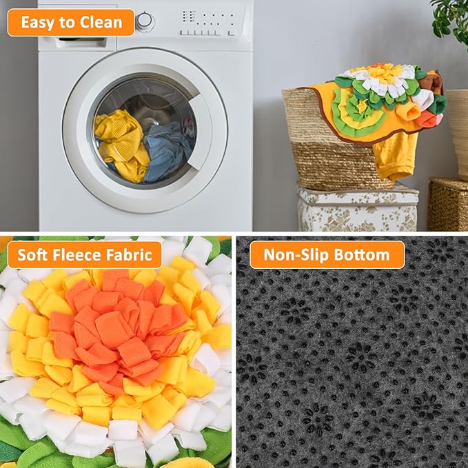 Pleasthome Snuffle Mat for Dogs, Interactive Slow Feeder Training Mat, Orange Sniffing Treat Mat for Small and Medium Dogs
