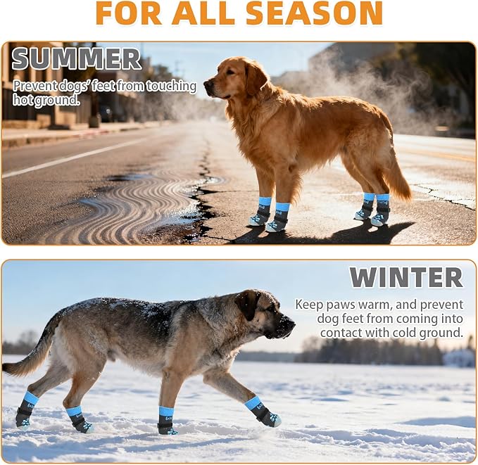 KOOLTAIL Anti Slip Dog Socks to Prevent Licking and Slipping, Winter Warm Pet Shoes Booties for Hardwood Floors, Adjustable Extra-Thick Grip Dog Boots & Paw Protectors for Small Medium Large Senior,M