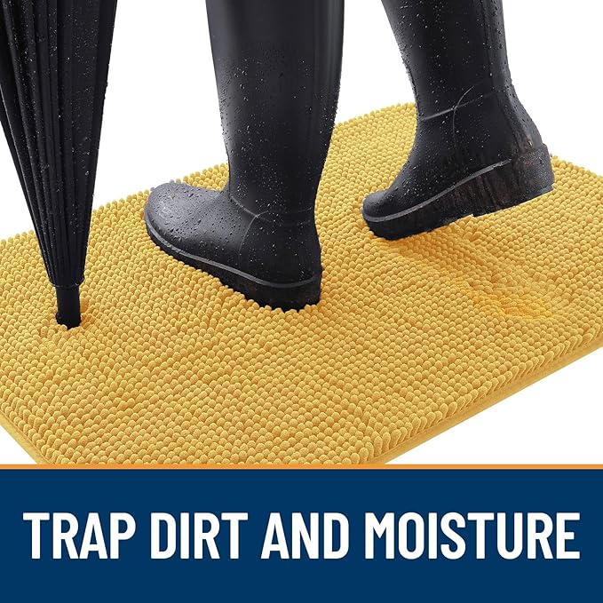 OLANLY Dog Door Mat for Muddy Paws 59x24, Absorbs Moisture and Dirt, Absorbent Non-Slip Washable Doormat, Quick Dry Chenille Mud Mat for Dogs, Entry Indoor Entryway Carpet for Inside Floor, Yellow