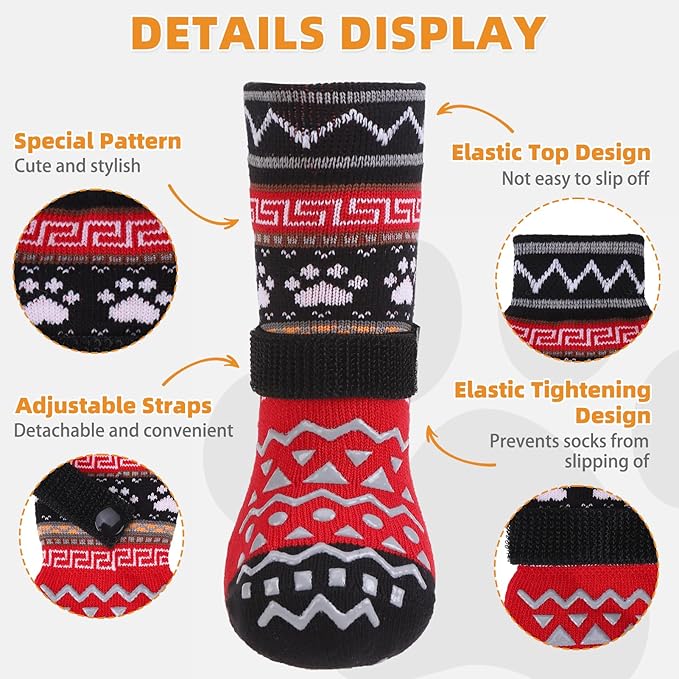 KOOLTAIL Dog Socks to Prevent Licking Paws for Hardwood Floors Anti Slip, Winter Warm Pet Boots&Paw Protector with Grippers, Double Sides Puppy Shoes Booties for Small Medium Large Senior Dogs