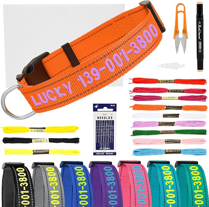 Personalized Embroidered Dog Collar - Custom Hand-Stitched Name & Number, Reflective Adjustable Pet Collar for Small/Medium/Large Dogs & Cats, Durable Nylon with Steel D-Ring (Orange, Medium)