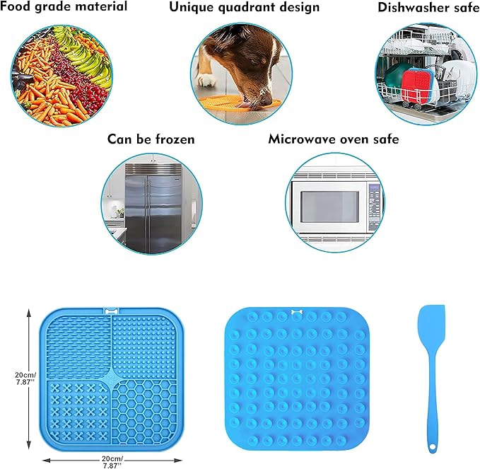 Licking Mat for Dogs & Cats 2 Pack, Diswasher Safe, Slow Feeder Lick Pat for Puppy Pets Supplies, Anxiety Relief Dog Toys Feeding Mat for Butter Yogurt Peanut, Pets Bathing Training Mat