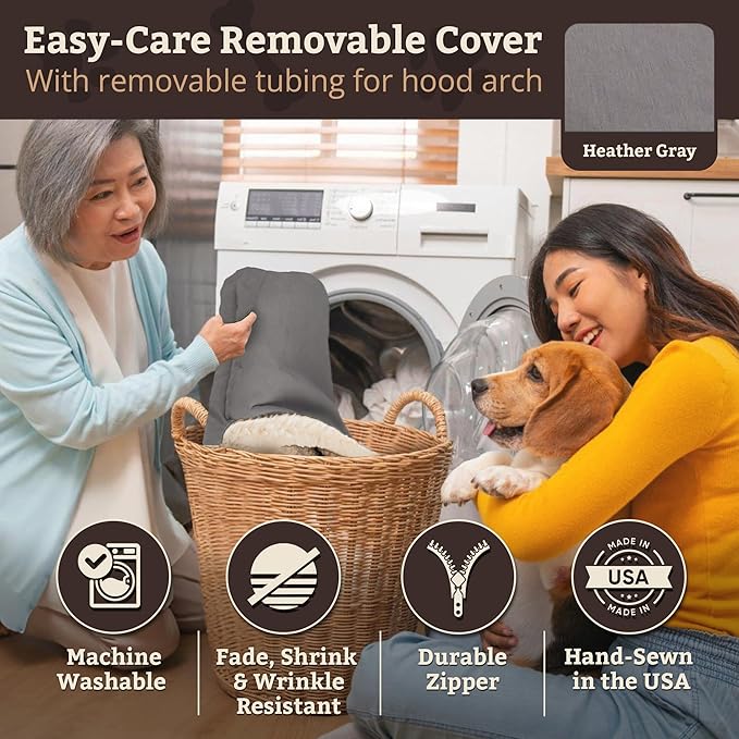 Snoozer Rectangle Cozy Cave Dog Bed - Indoor Dog Bed with Cover Cave, Covered Calming Burrow for Medium & Large Sized Pets with Blanket Attached, Enclosed, Washable Cover - Large, Heather Gray