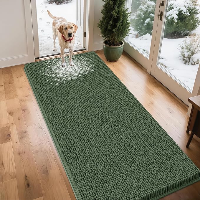 IM HOME Extra Large Dog Door Mats for Muddy Paws, 71" x 25" Christmas Chenille Absorbent Mud Mat for Dogs, Non Slip Heavy Dog Rugs for Muddy Paws, Soft Indoor Door Mat for Entryway, Mud Paw, Olive