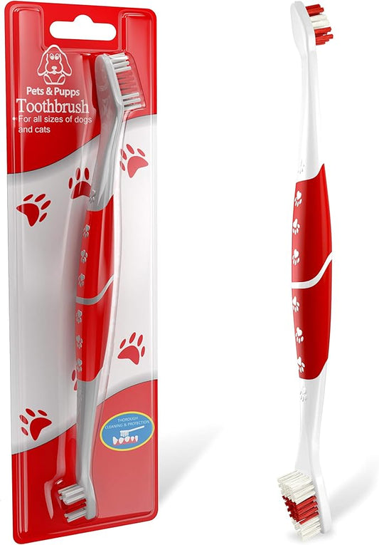Pet Toothbrush for Dogs, Cats with Soft Bristles - Easy Teeth Cleaning & Dental Care, Non Slip Dual Head Dog Toothbrush for Medium & Large Pets, Toothpaste Not Included, Pack of 1