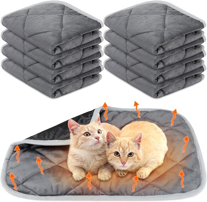 8 Pack Self Heating Cat Mat Self Warming Cat Bed Extra Warm Thermal Pet Bed Mat Reflects Body Heat Washable Dog Crate Pad for Indoor Outdoor Pets(Gray,18 x 24 Inch)