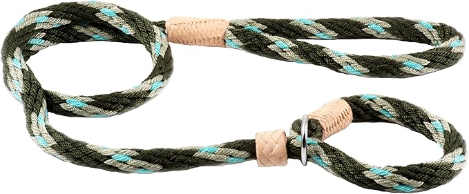 Alvalley Nylon Dog Training Leash with Stopper - Adjustable Nylon Rope Comes with Braided Leather at Ends - Tagua Bead Stopper Slip Lead - Suitable for Walking, and Training