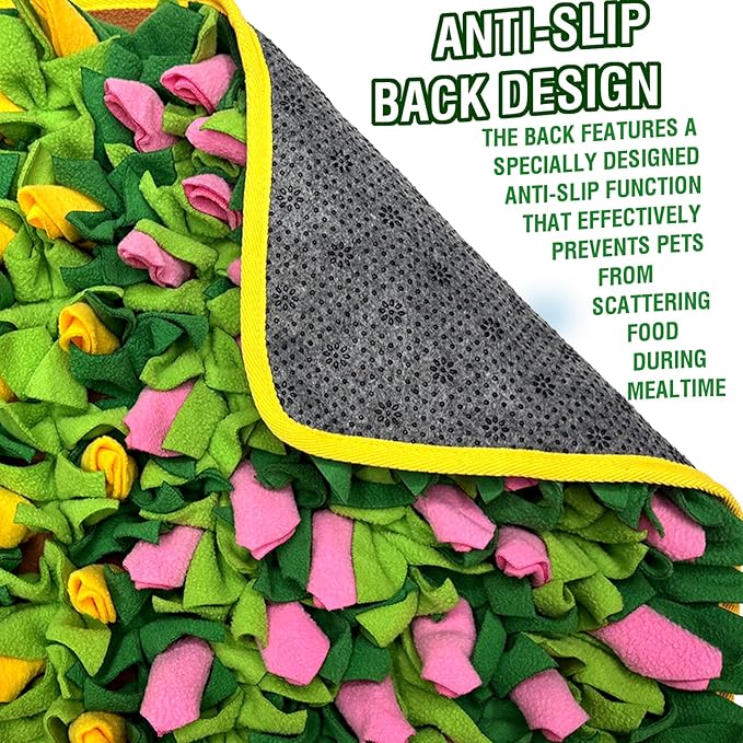 Snuffle Mat for Dogs, 23.62''*15.75'' for Small & Medium, Fleece Mentally Stimulating Toys for Dogs Cats Rabbits, Helps Control Eating Speed and Train Scent Detection (Tulip Style)